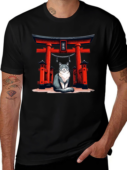 Cat Torii Gate Black T-Shirt