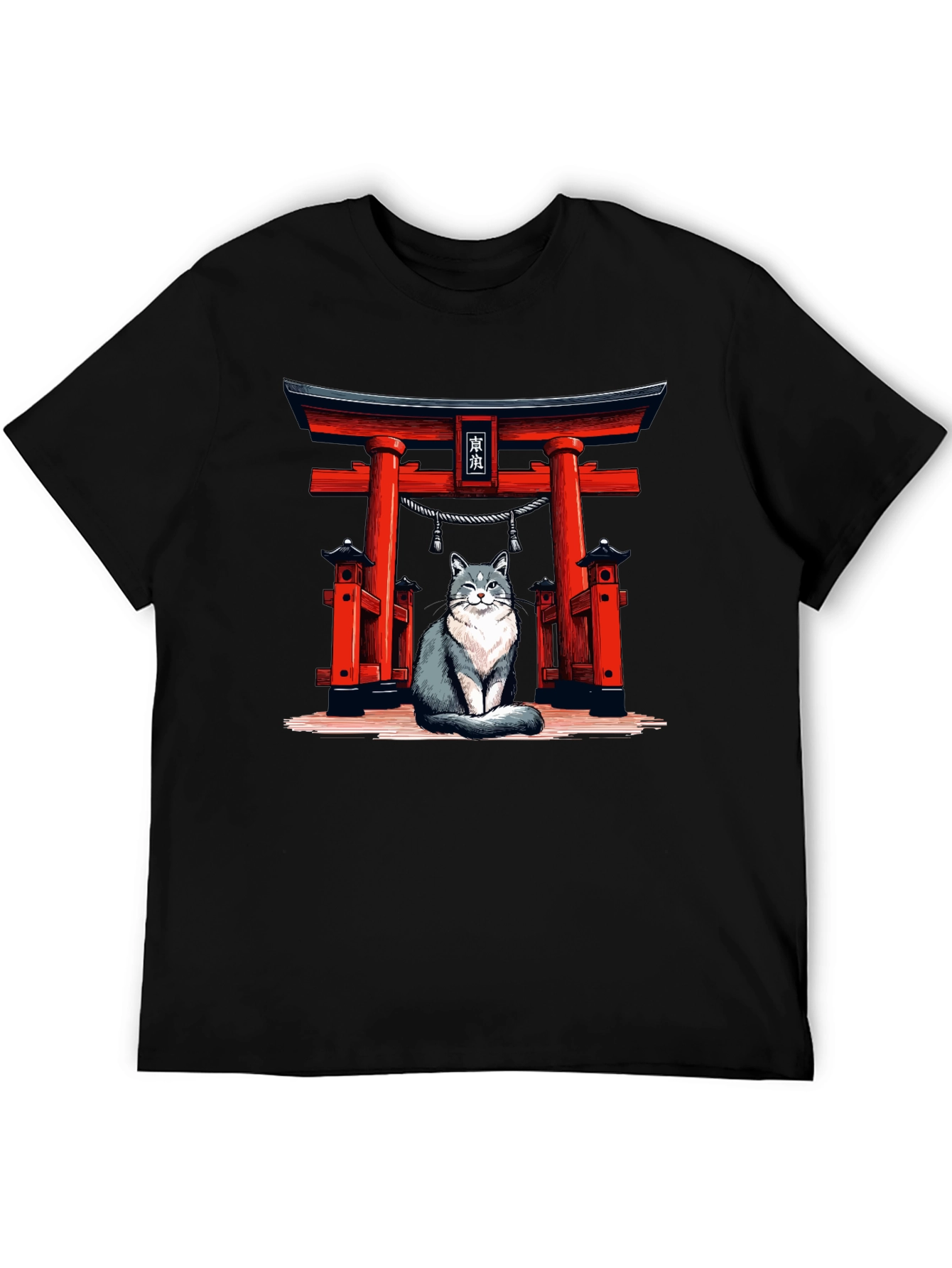 Cat Torii Gate Black T-Shirt