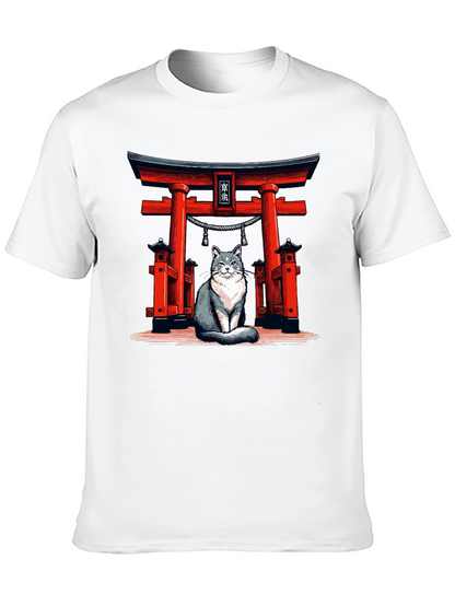 Cat Torii Gate Black T-Shirt