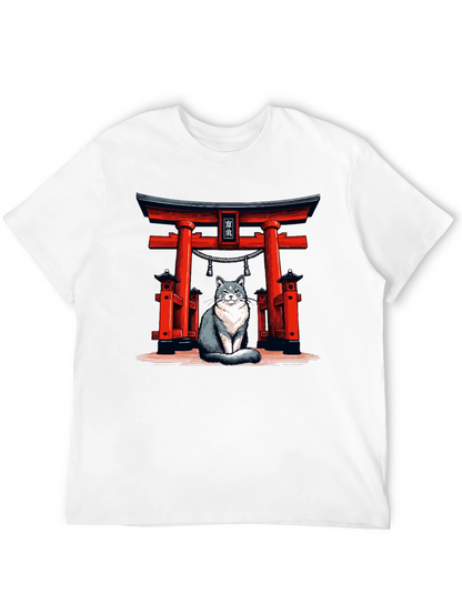 Cat Torii Gate Black T-Shirt