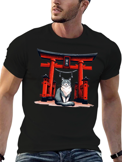 Cat Torii Gate Black T-Shirt