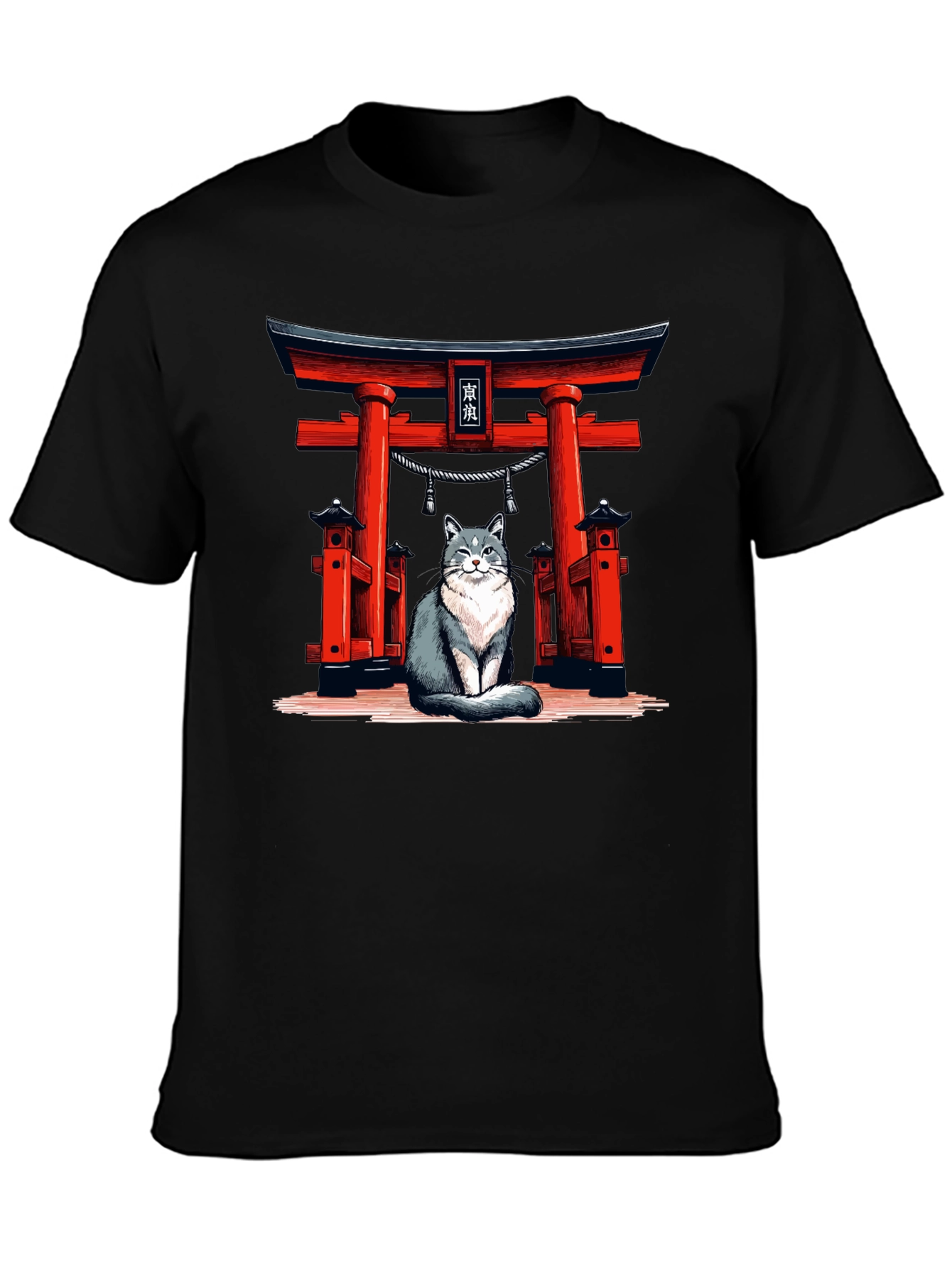 Cat Torii Gate Black T-Shirt