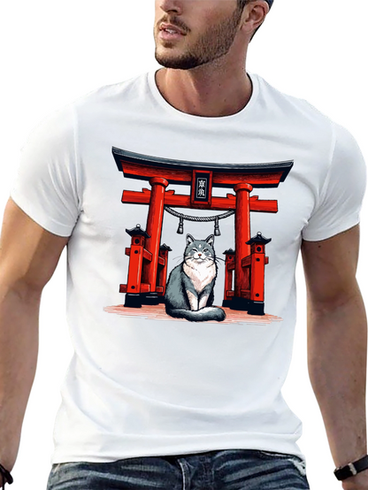 Cat Torii Gate Black T-Shirt