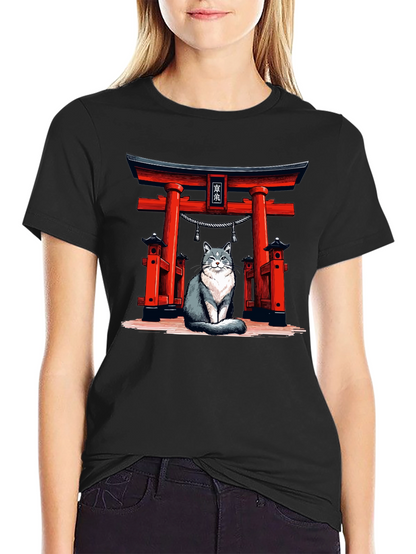 Cat Torii Gate Black T-Shirt