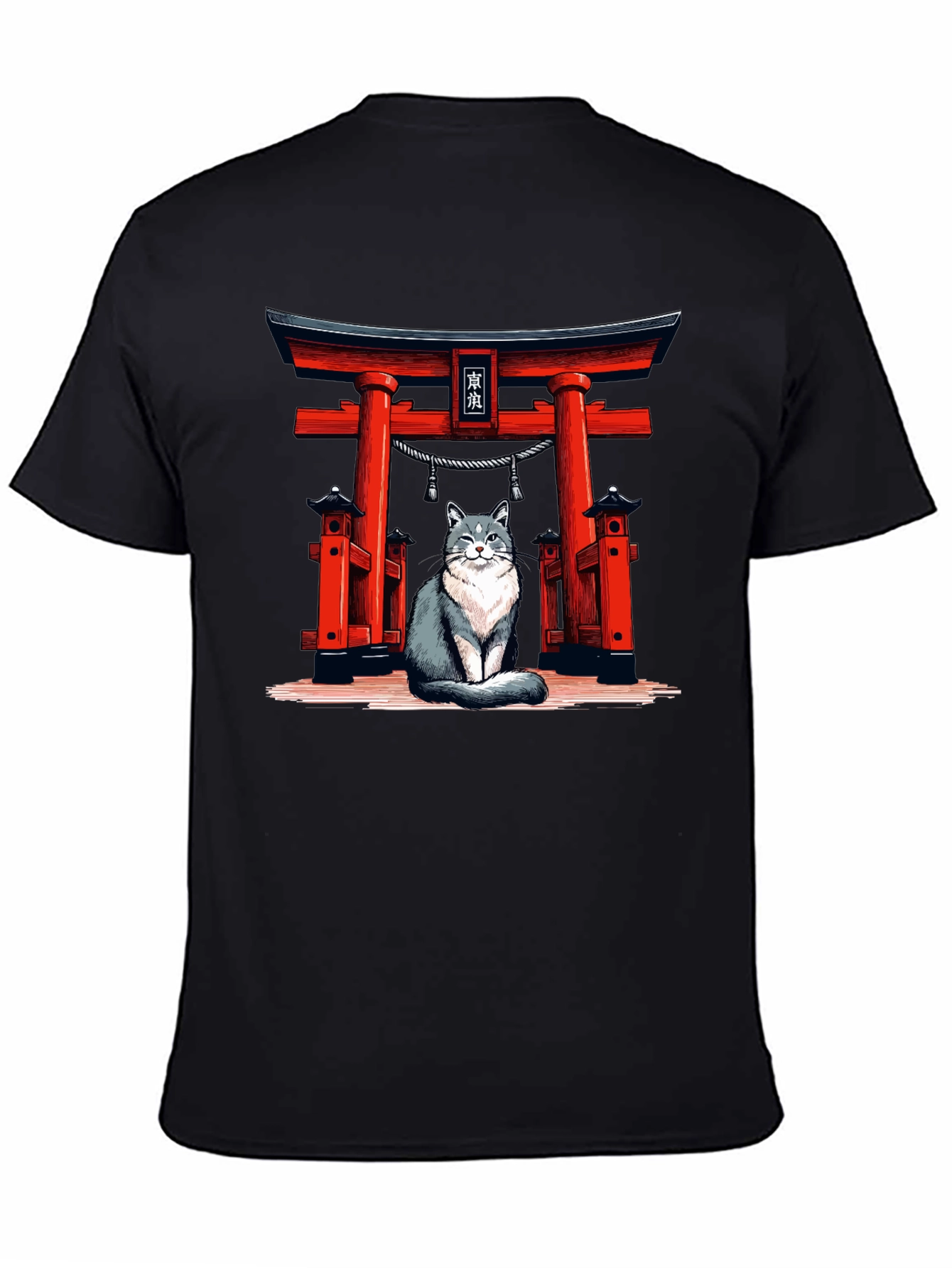 Cat Torii Gate Black T-Shirt