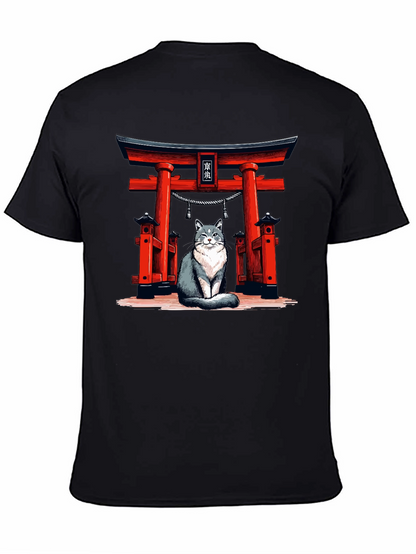 Cat Torii Gate Black T-Shirt