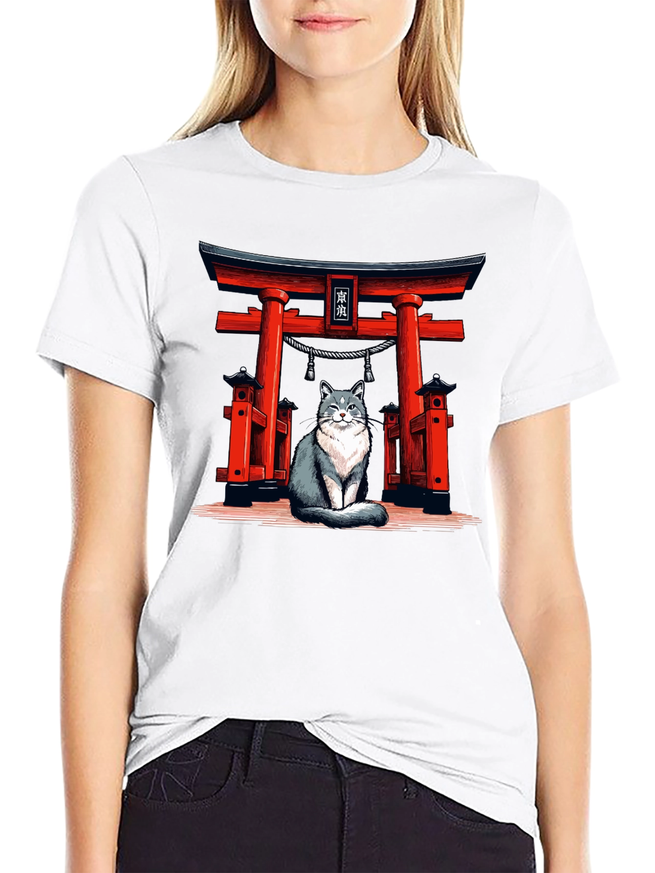 Cat Torii Gate Black T-Shirt