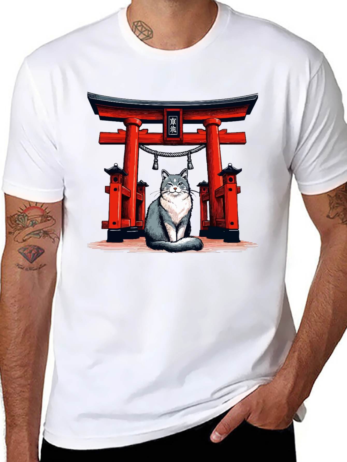 Cat Torii Gate Black T-Shirt