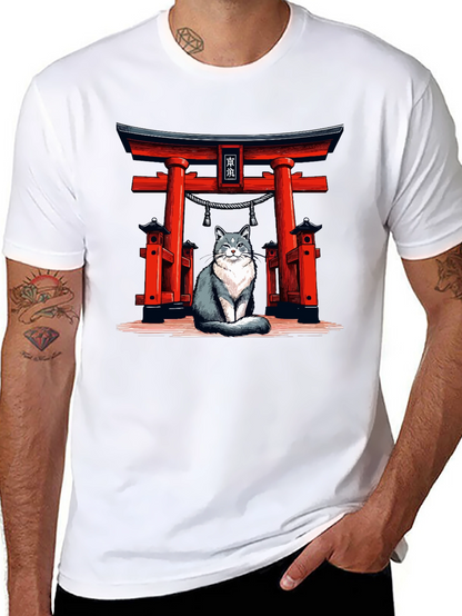 Cat Torii Gate Black T-Shirt