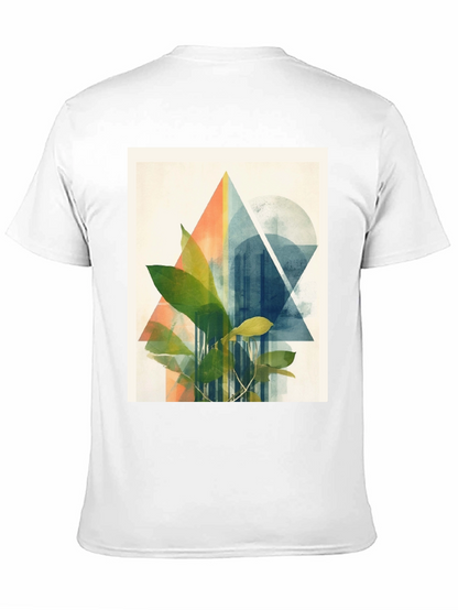 Geometric Plant Print Black T-Shirt