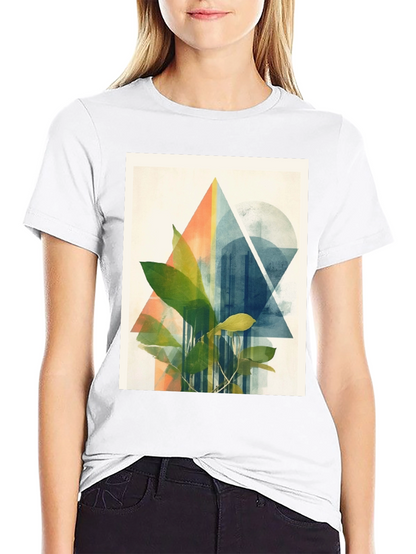 Geometric Plant Print Black T-Shirt