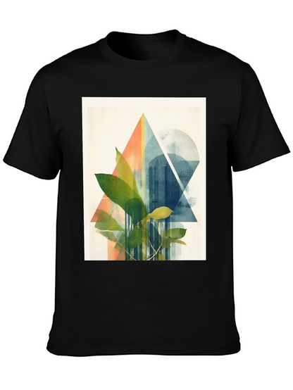 Geometric Plant Print Black T-Shirt