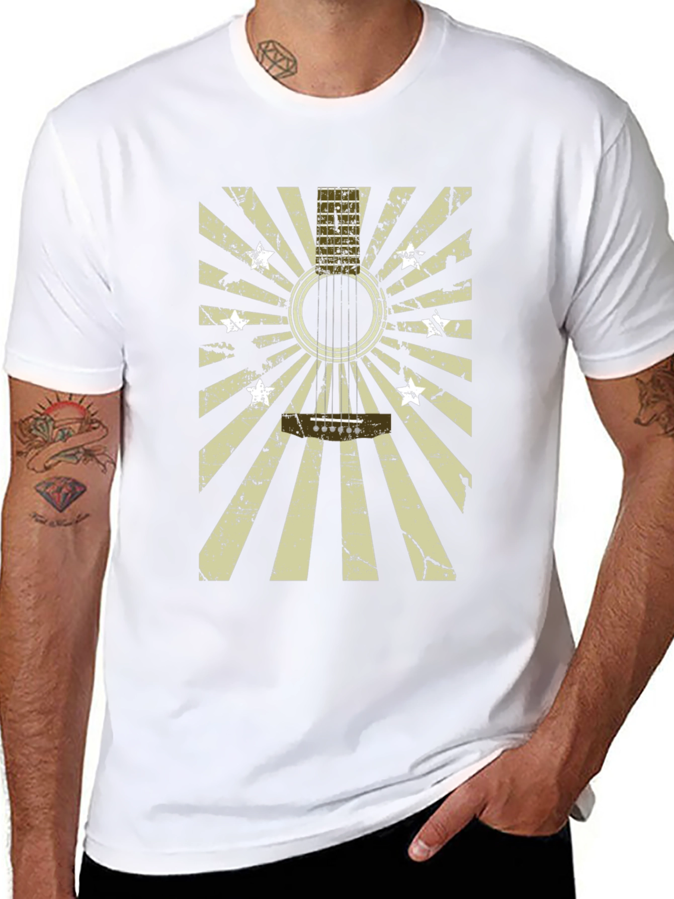 Guitar Burst Graphic T-Shirt - Distressed Design