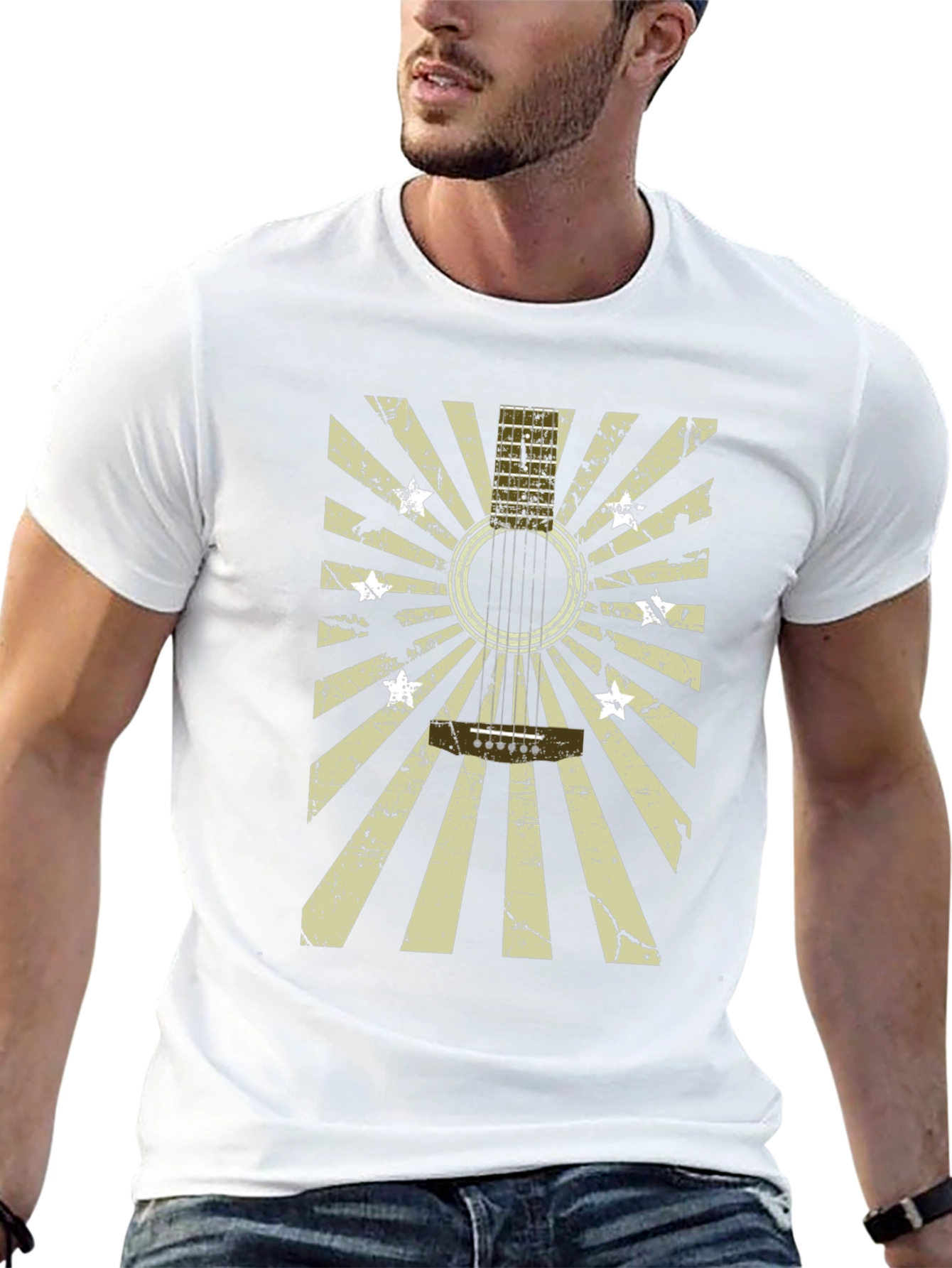 Guitar Burst Graphic T-Shirt - Distressed Design