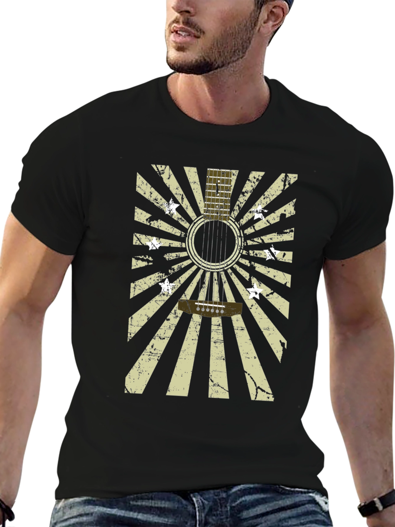 Guitar Burst Graphic T-Shirt - Distressed Design