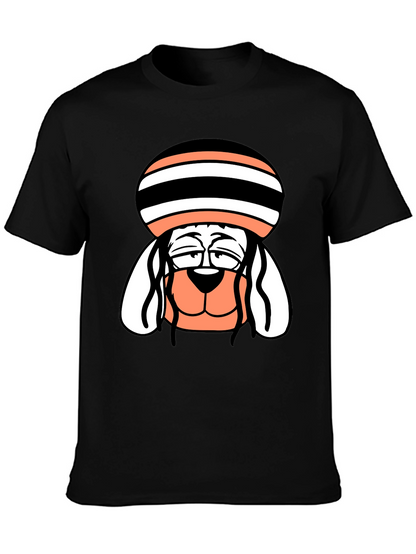 Cool Dog Cartoon Tee - Black Cotton Blend