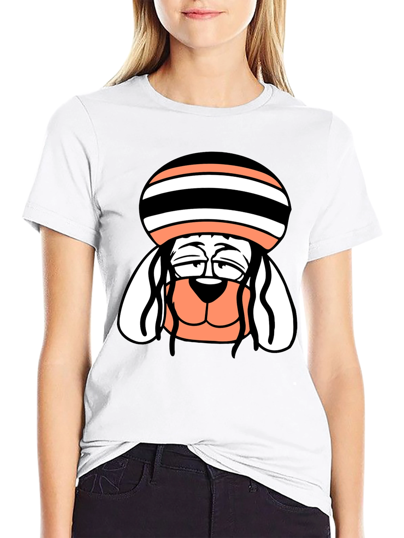 Cool Dog Cartoon Tee - Black Cotton Blend