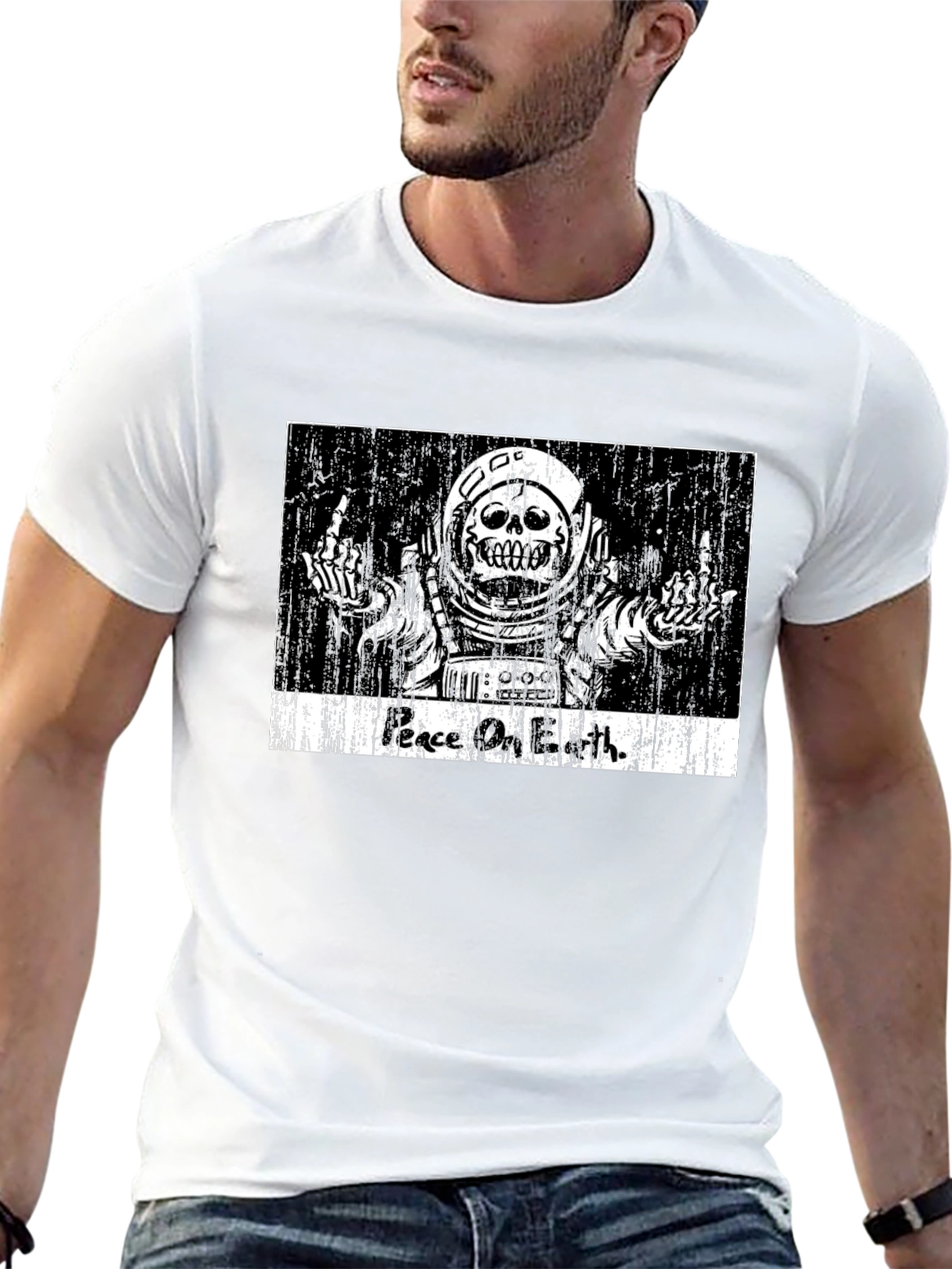 Peace On Earth Skeleton Astronaut Graphic Tee