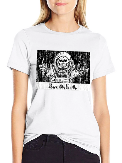 Peace On Earth Skeleton Astronaut Graphic Tee