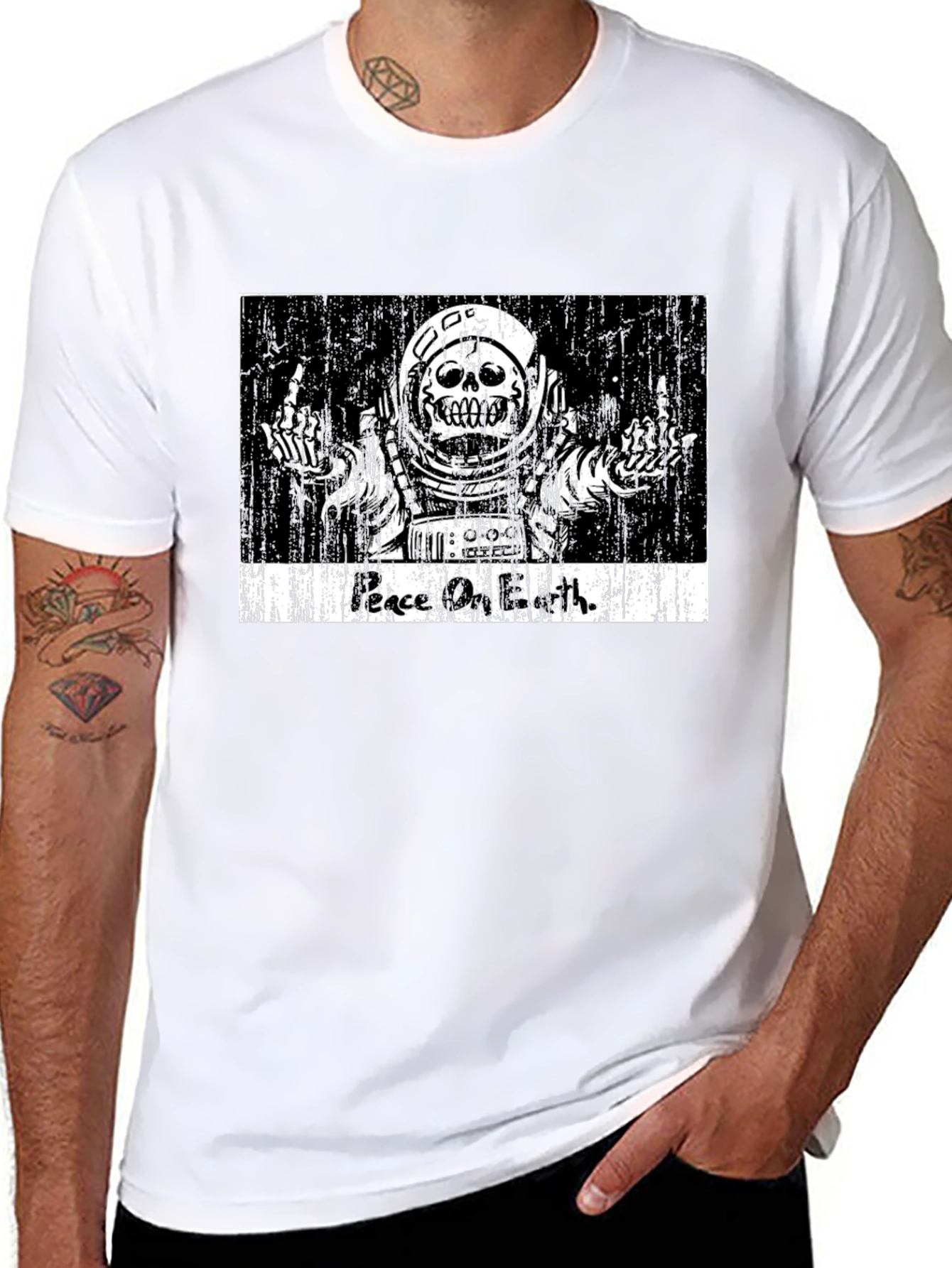 Peace On Earth Skeleton Astronaut Graphic Tee