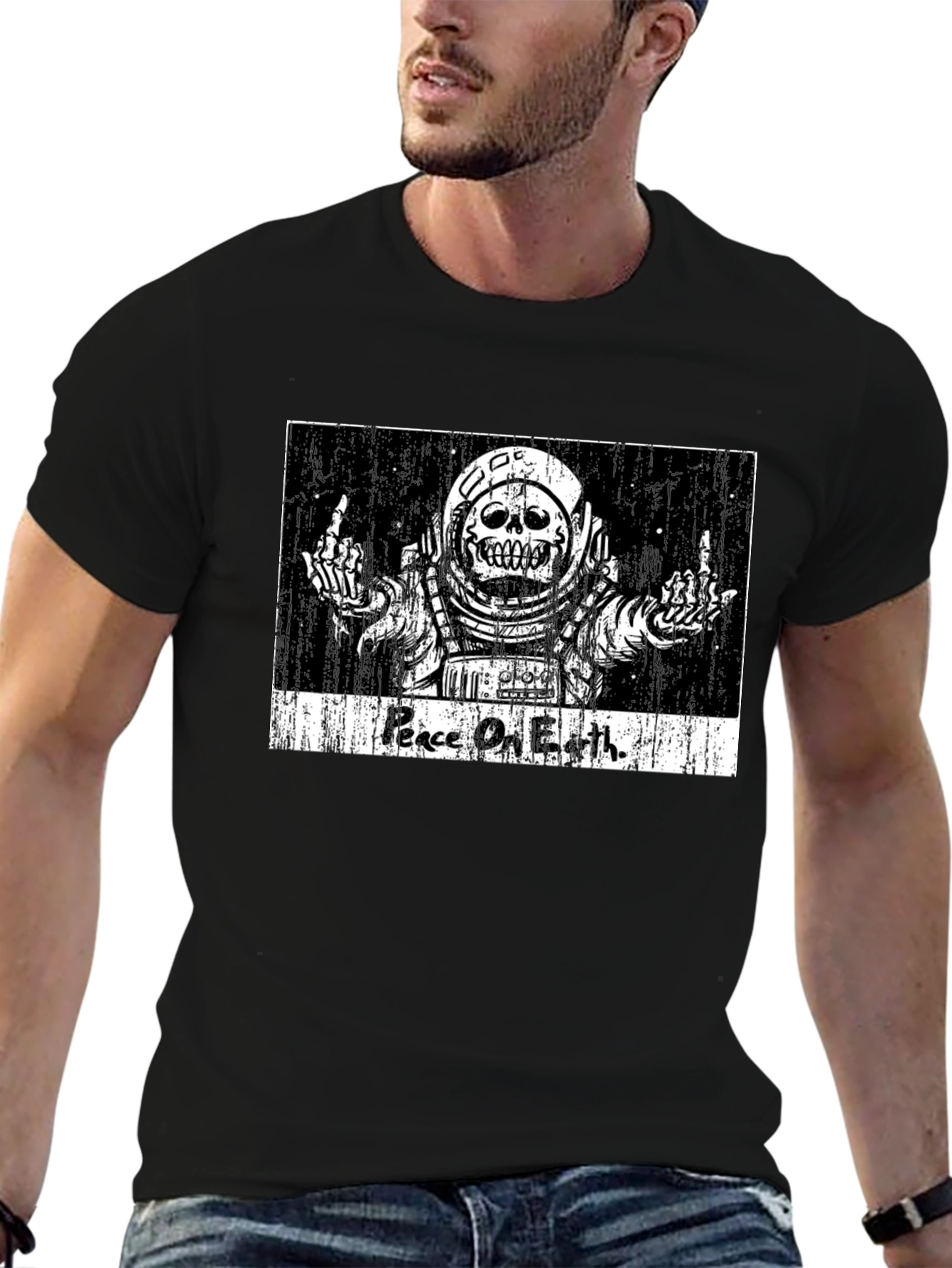 Peace On Earth Skeleton Astronaut Graphic Tee