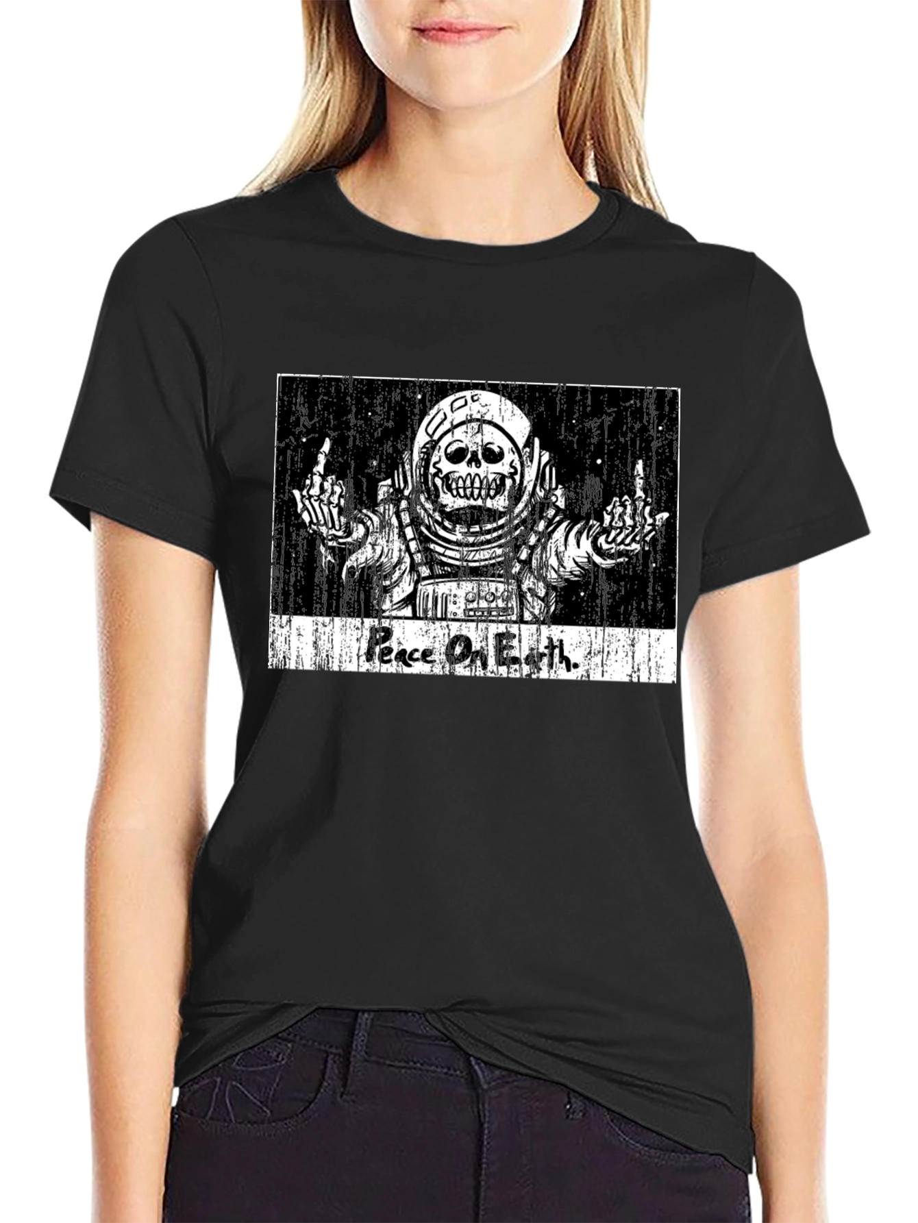 Peace On Earth Skeleton Astronaut Graphic Tee