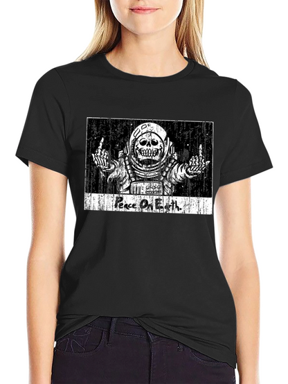 Peace On Earth Skeleton Astronaut Graphic Tee