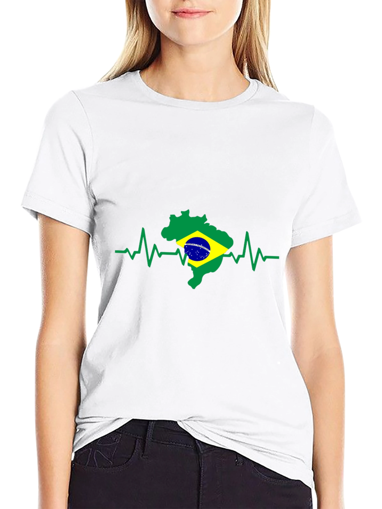 Brazil Flag Heartbeat T-Shirt