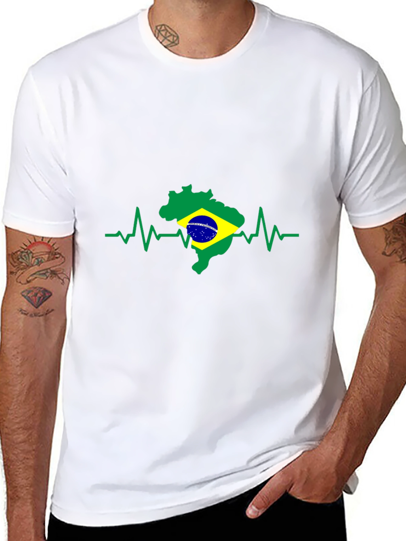 Brazil Flag Heartbeat T-Shirt