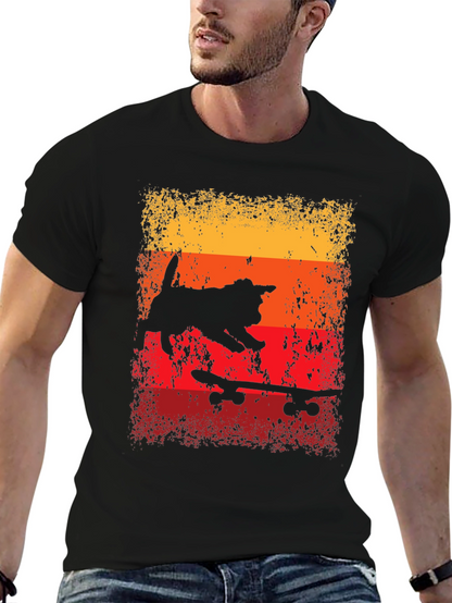 Skateboarding Cat T-Shirt - Retro Style