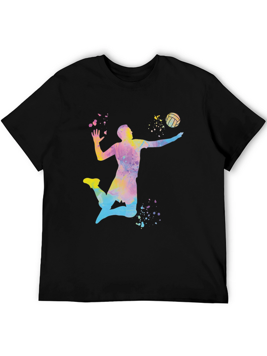 Watercolor Volleyball Graphic Tee - Mens Black Shirt