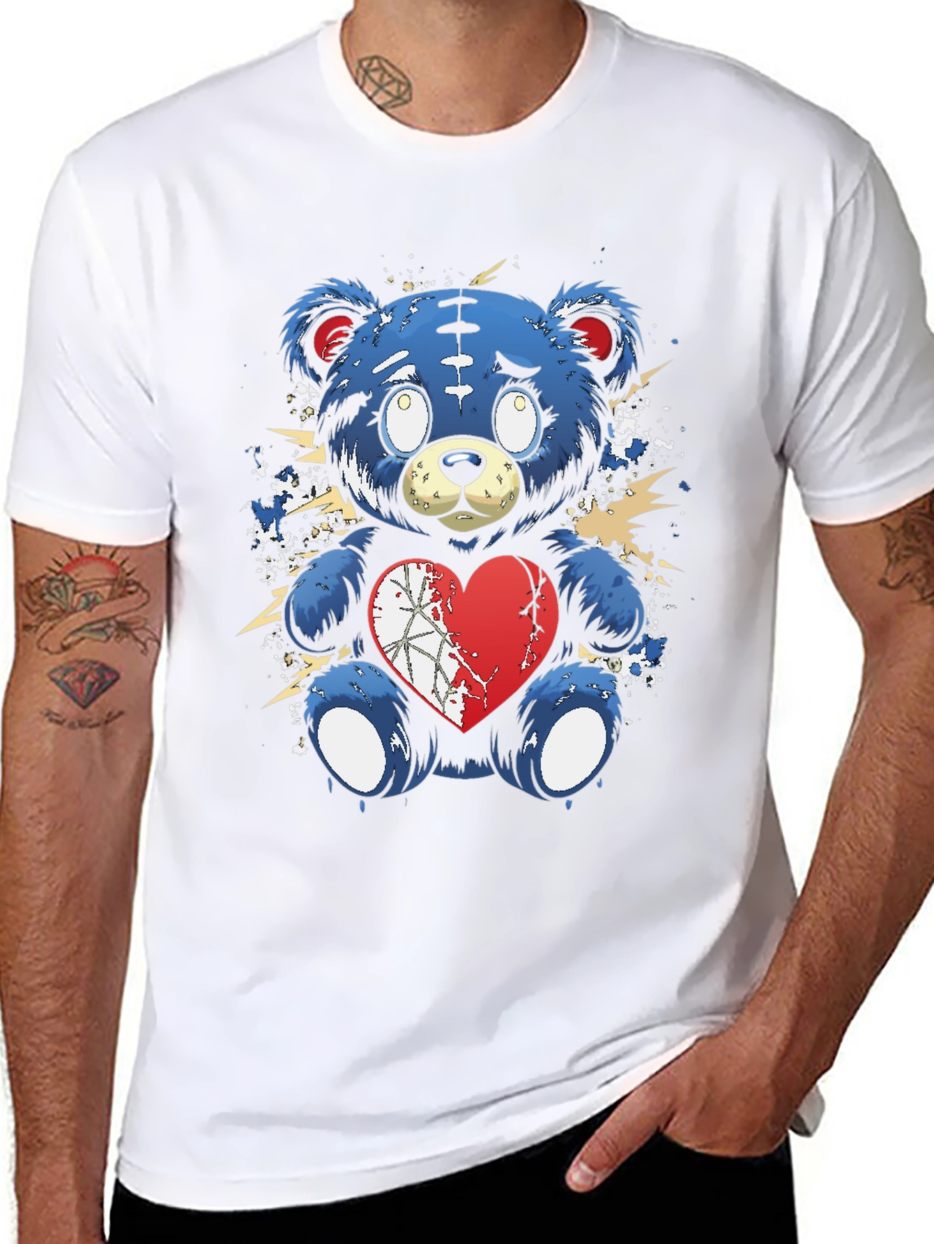 Broken Heart Teddy Bear Graphic Tee - Black