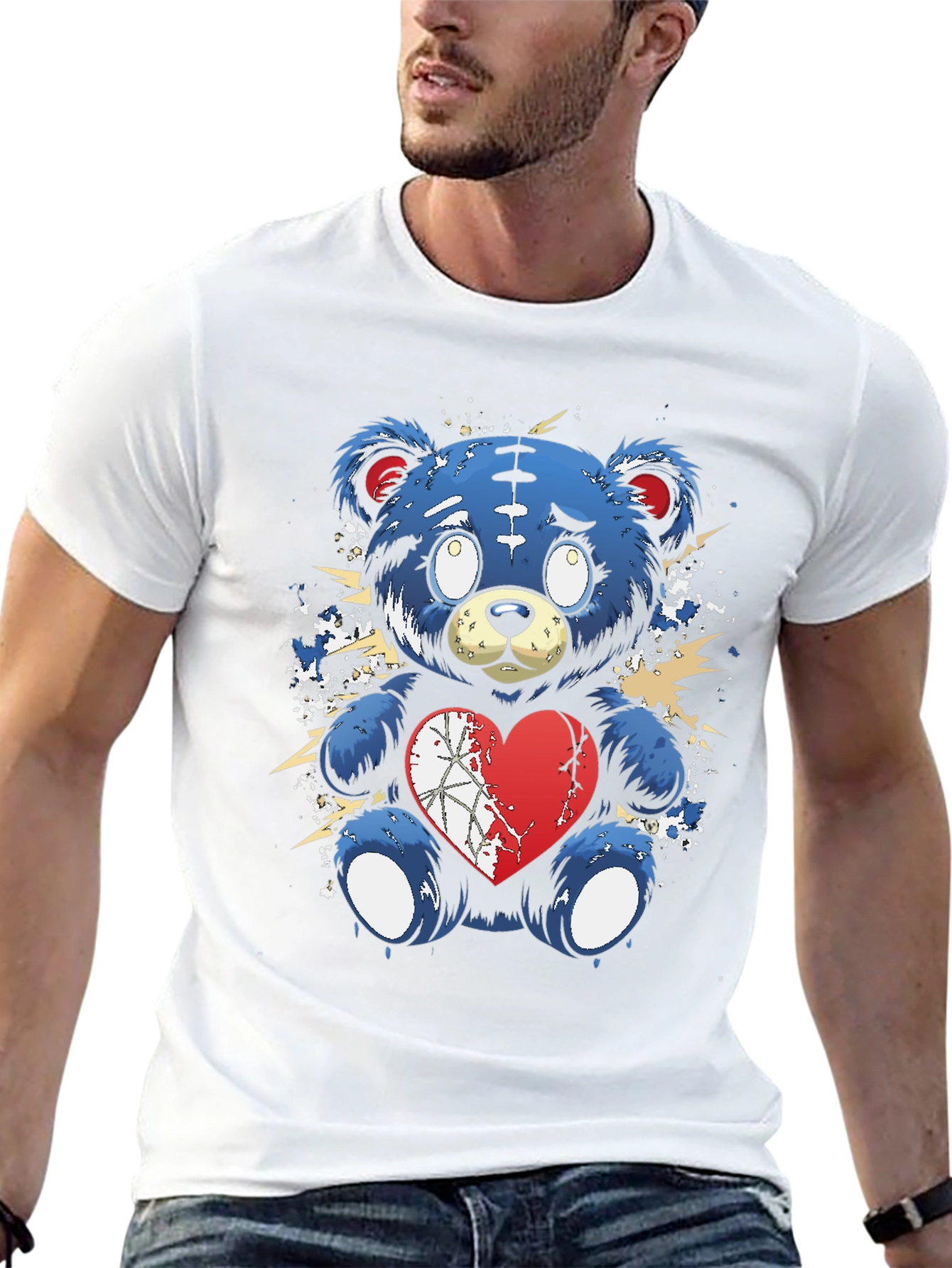 Broken Heart Teddy Bear Graphic Tee - Black
