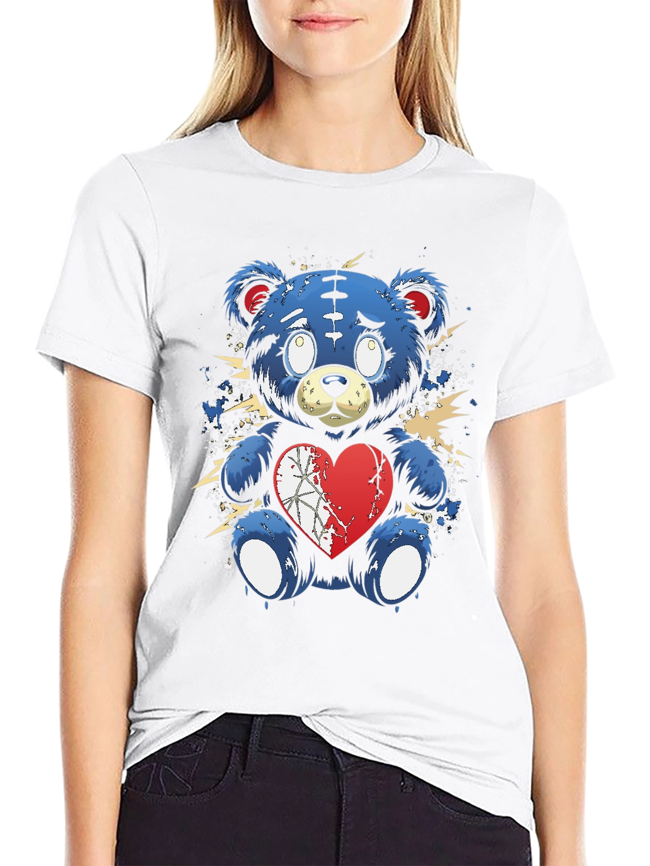 Broken Heart Teddy Bear Graphic Tee - Black