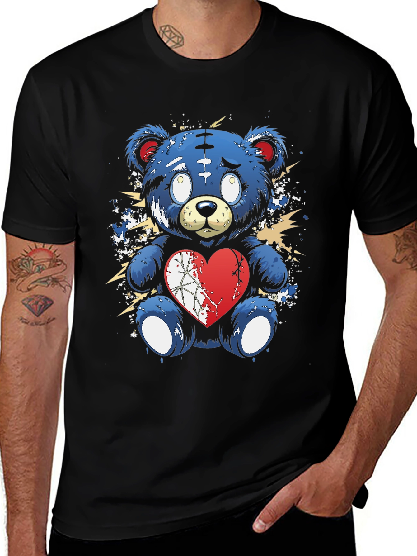 Broken Heart Teddy Bear Graphic Tee - Black