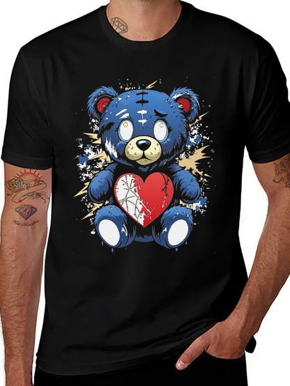 Broken Heart Teddy Bear Graphic Tee - Black