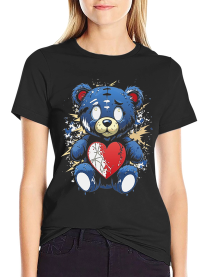Broken Heart Teddy Bear Graphic Tee - Black