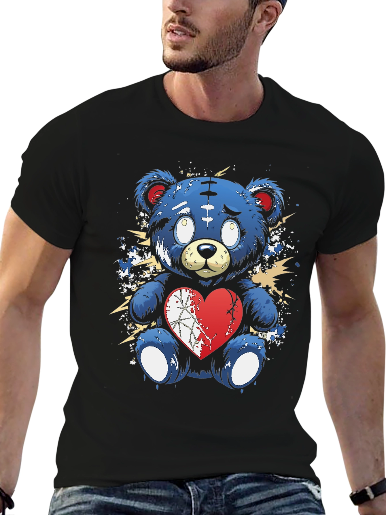Broken Heart Teddy Bear Graphic Tee - Black