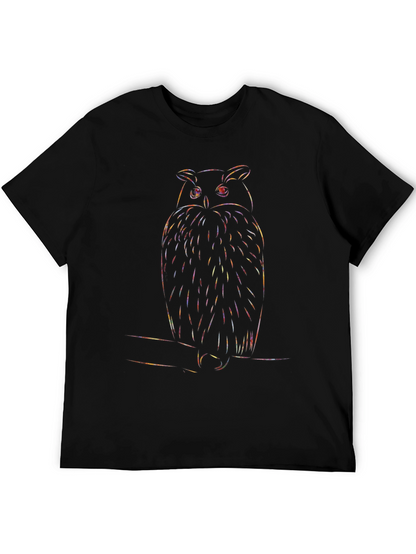 Rainbow Owl Graphic Print Black T-Shirt