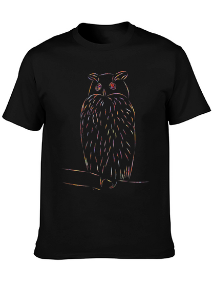 Rainbow Owl Graphic Print Black T-Shirt