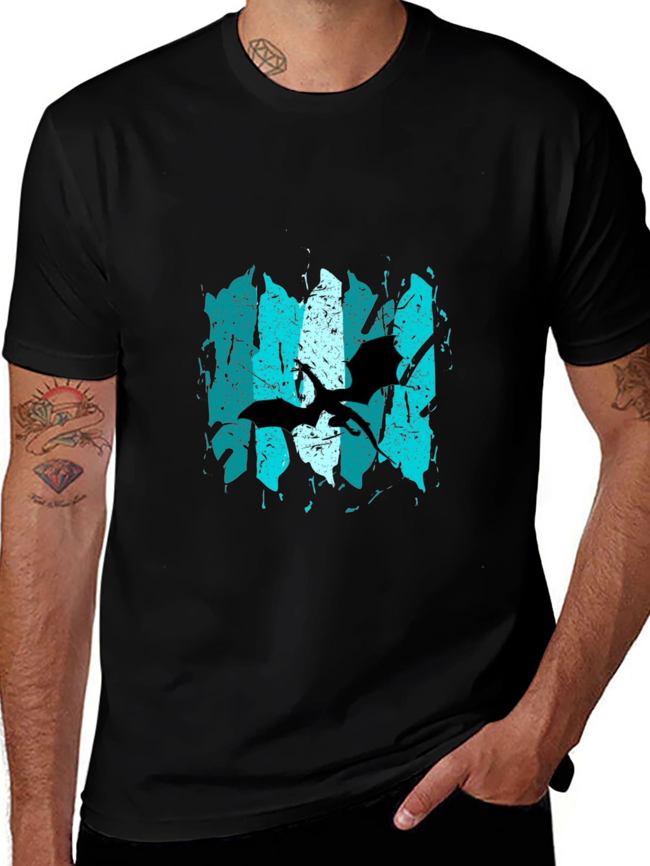 Grunge Pterodactyl Graphic Tee - Black