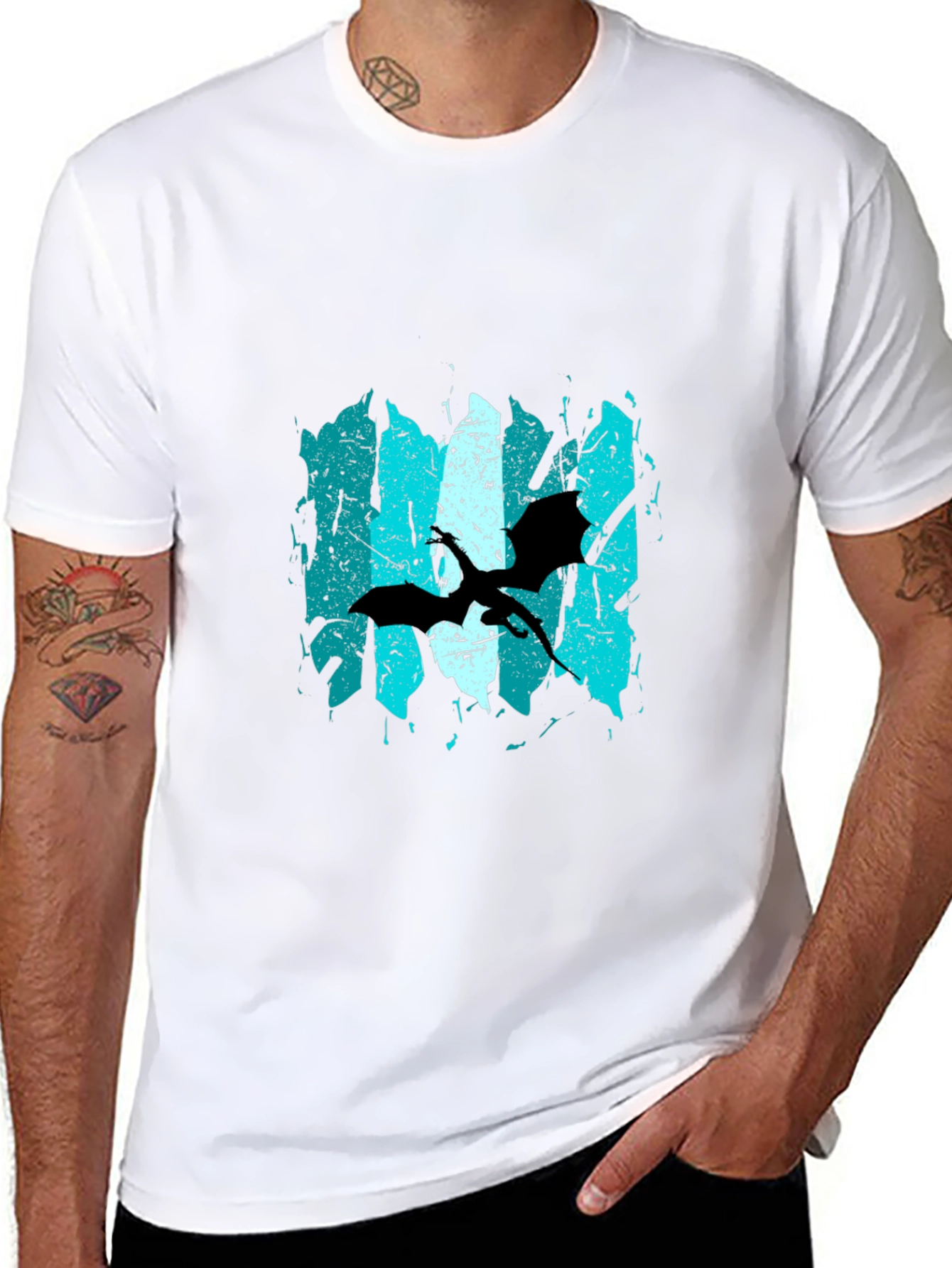 Grunge Pterodactyl Graphic Tee - Black