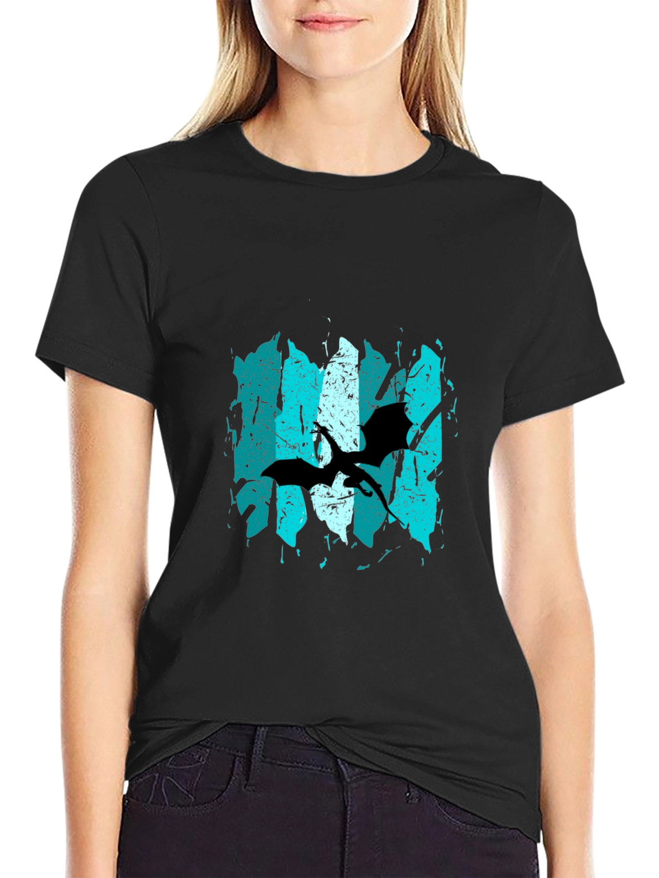 Grunge Pterodactyl Graphic Tee - Black