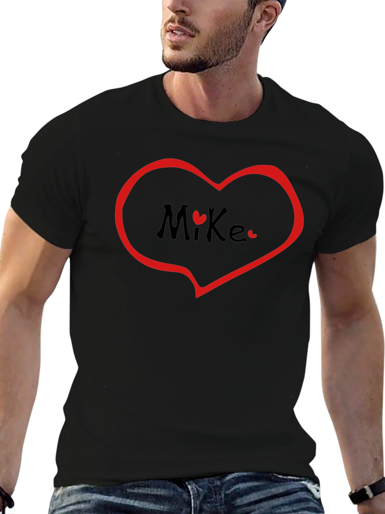 Heart Mike T-Shirt - Black Crew Neck