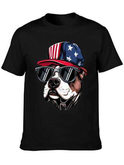 Patriotic Bulldog T-Shirt with Sunglasses