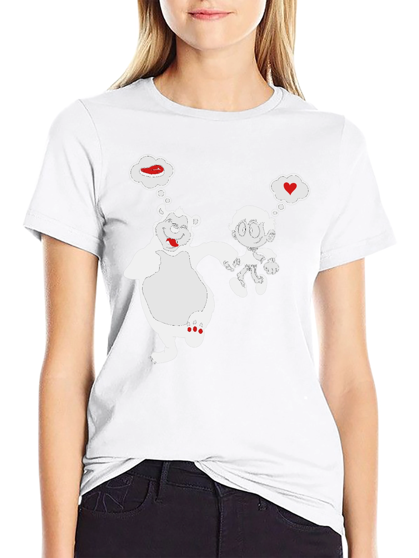 Cartoon Bear & Boy Black T-Shirt