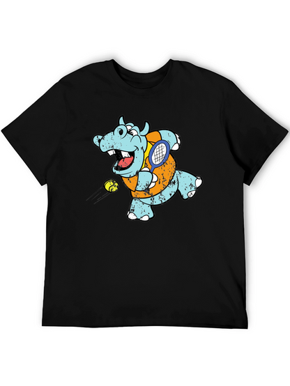 Tennis Hippo Graphic T-Shirt - Cool Animal Tee