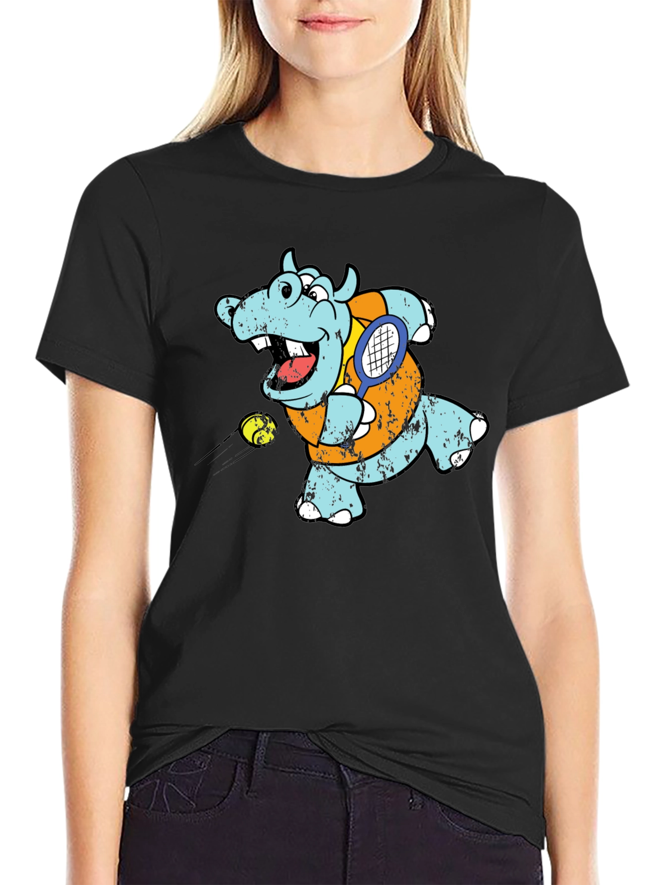 Tennis Hippo Graphic T-Shirt - Cool Animal Tee