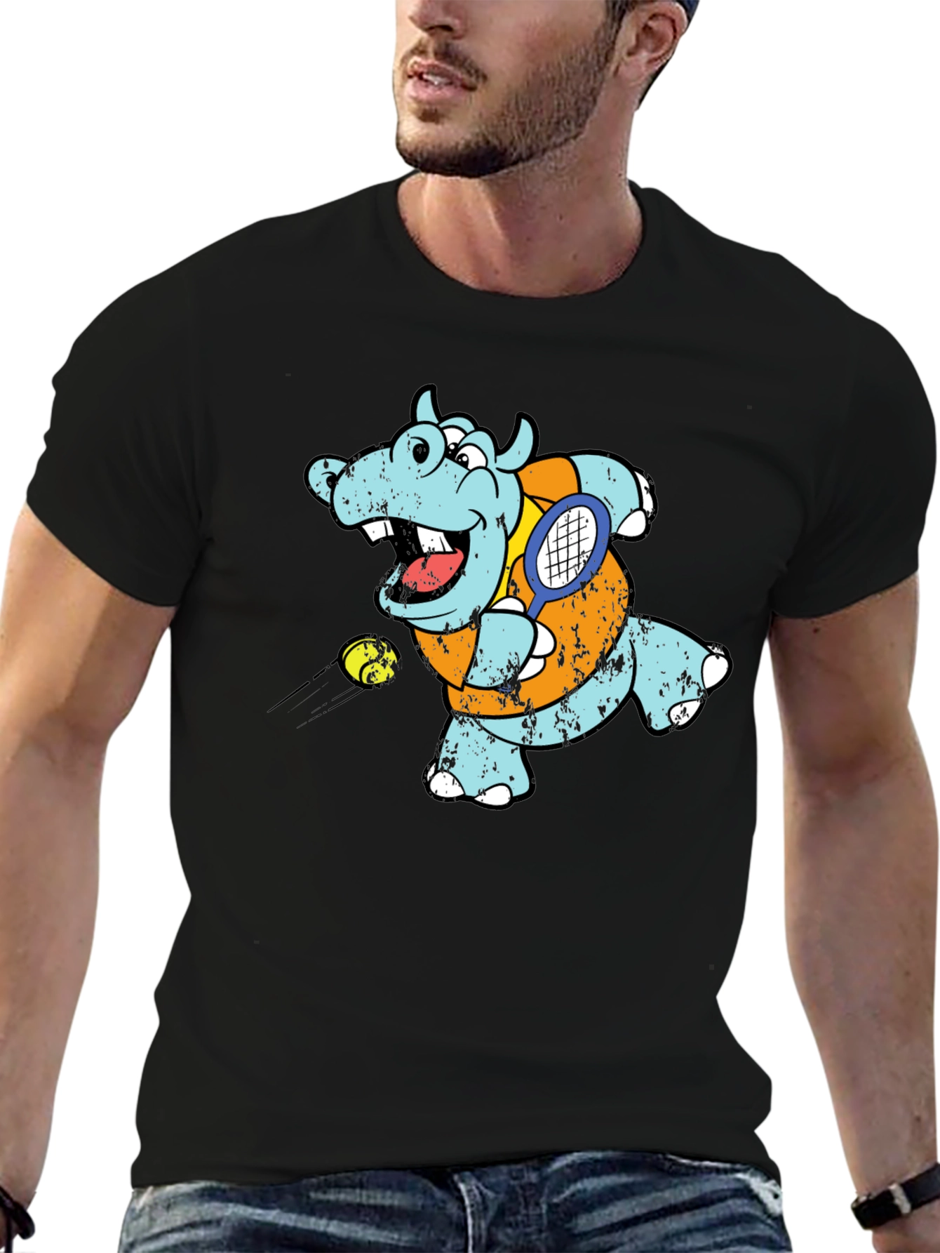 Tennis Hippo Graphic T-Shirt - Cool Animal Tee