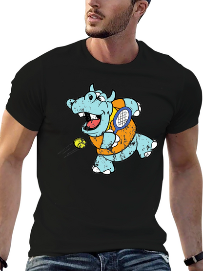 Tennis Hippo Graphic T-Shirt - Cool Animal Tee